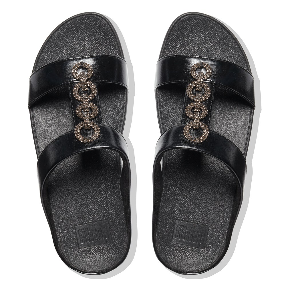 Fitflop Womens Slides Black - Fino Sparkle - EZ7052439